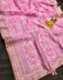 Light Pink Organza Silk Saree With Embroidery Work