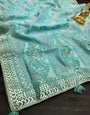 Sky Blue Organza Silk Saree With Embroidery Work