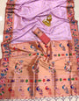 Light Lavender Paithani Silk Saree With Weaving Work