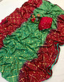 Green & Dark Red Foil Printed Bandhani Saree