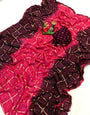 Dark Pink & Maroon Foil Printed Bandhani Saree
