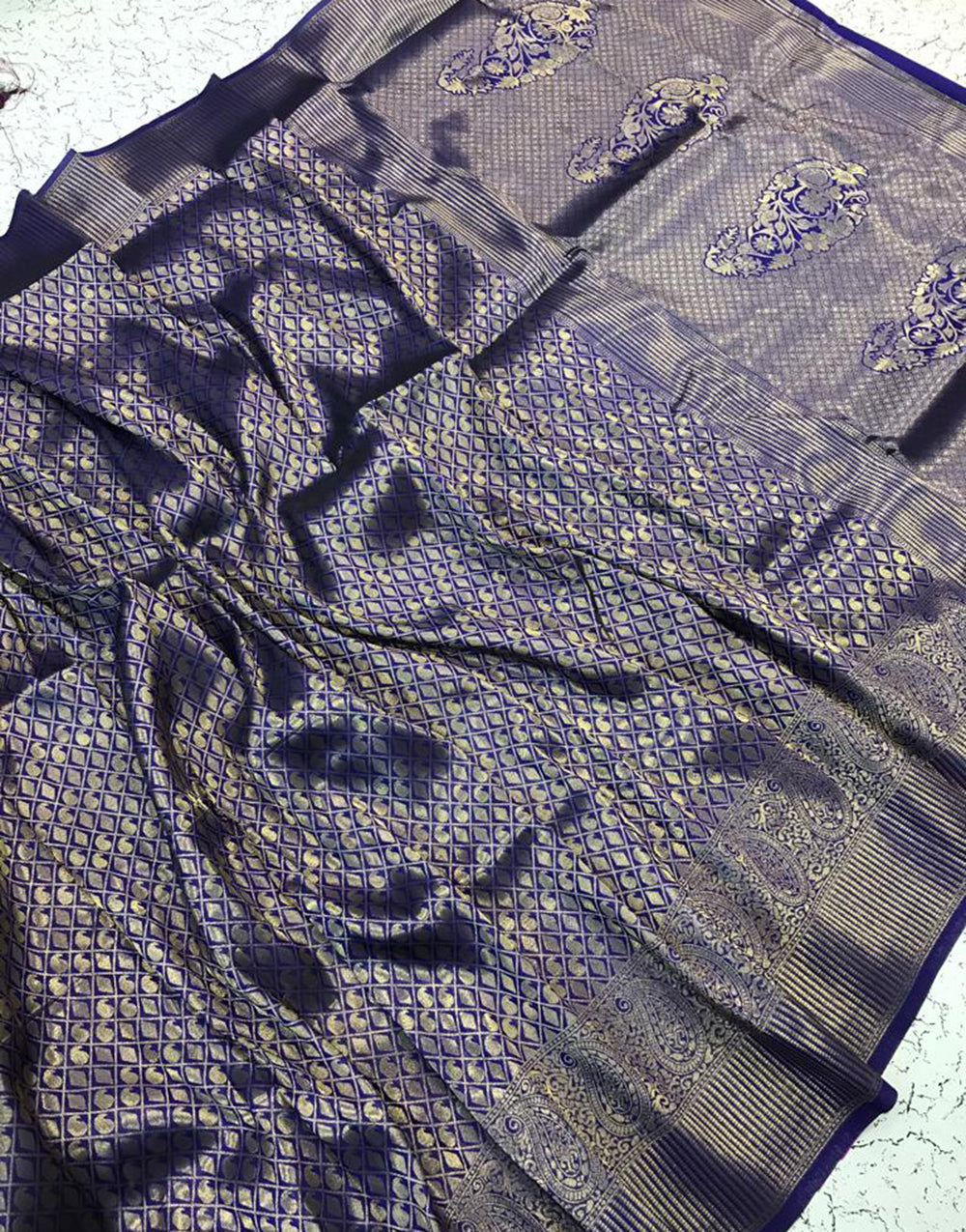 Blue Banarasi Silk Saree With Weaving Work