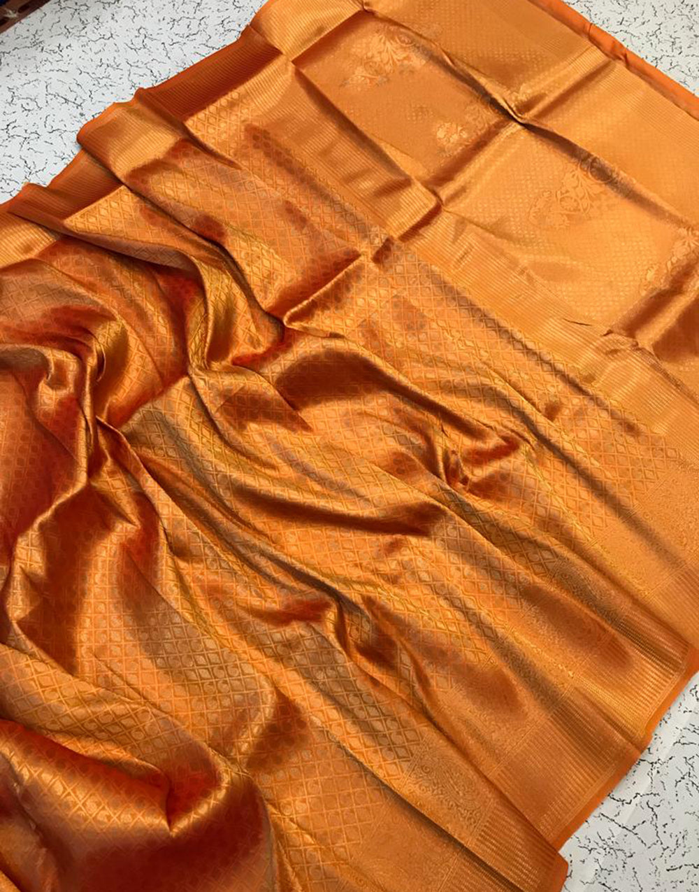 Sandstone Orange Banarasi Silk Saree With Weaving Work