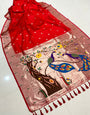 Candy Red Paithani Silk Saree With Zari Weaving Work