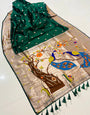 Deep Green Paithani Silk Saree With Zari Weaving Work