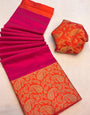 Rani Pink Silk Saree With Weaving Work