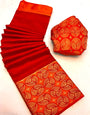 Red Silk Saree With Weaving Work