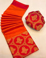 Red & Orange Silk Saree With Weaving Work