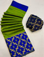 Apple Green & Blue Silk Saree With Weaving Work