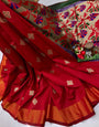 Ventian Red Banarasi Silk Saree With Weaving Work