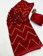 Dark Red Silk Saree With  Zari Weaving Work