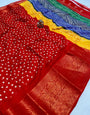 Dark Red Bandhani Silk Saree With Zari Weaving Work