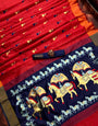 Red & Navy Blue Banarasi Silk Saree With Zari Weaving Work