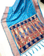 Cyan Blue Paithani Silk Saree With Weaving Work