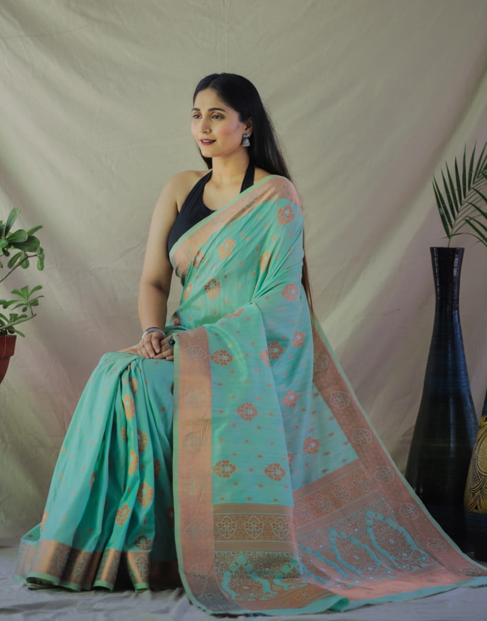 Sky Blue Linen Silk With Zari Weaving Work