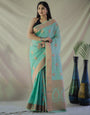 Sky Blue Linen Silk With Zari Weaving Work