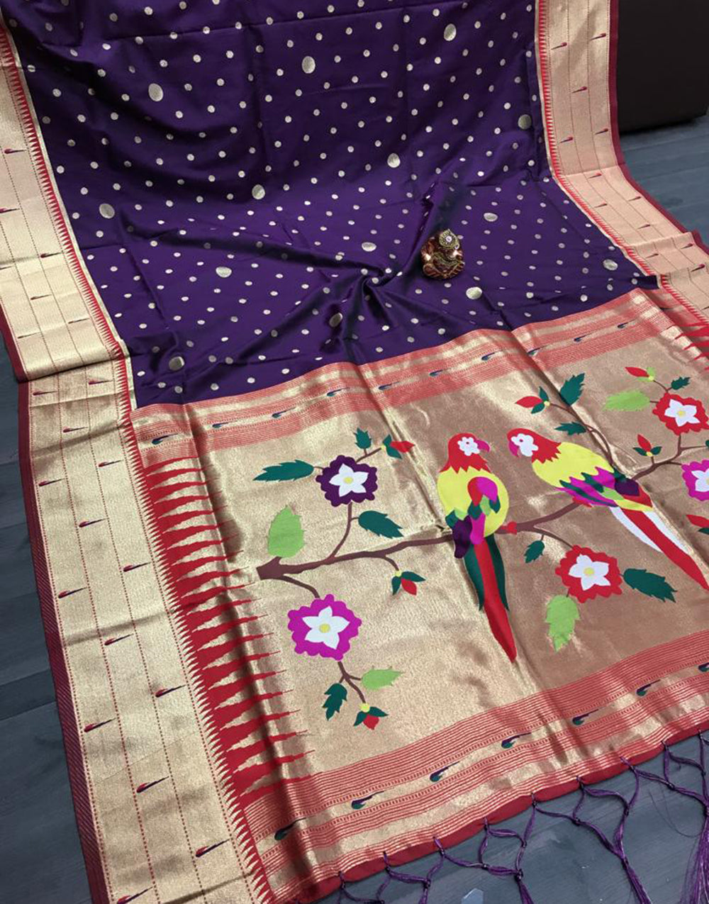 Eggplant Purple Paithani Silk Saree With Weaving Work