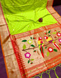 Lime Green Paithani Silk Saree With Weaving Work