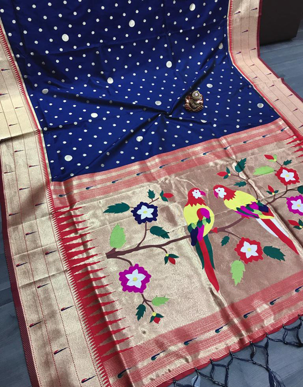 Navy Blue Paithani Silk Saree With Weaving Work