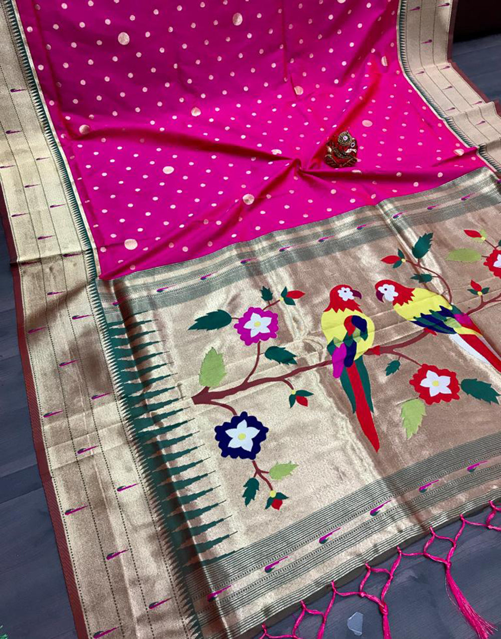 Rani Pink Paithani Silk Saree With Weaving Work