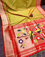 Yellow & Red Paithani Silk Saree With Weaving Work