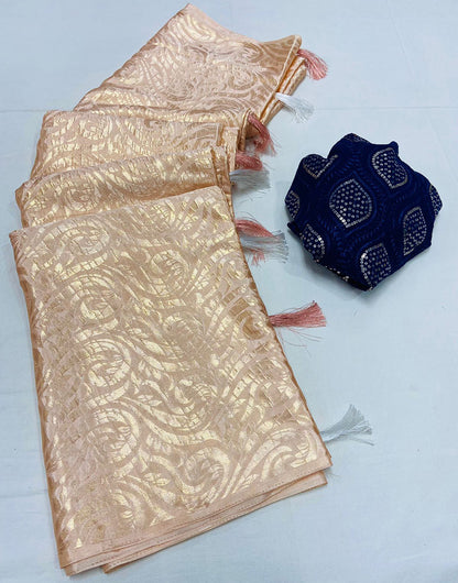 Dark Cream Silk With Weaving Saree & Sequence Blouse