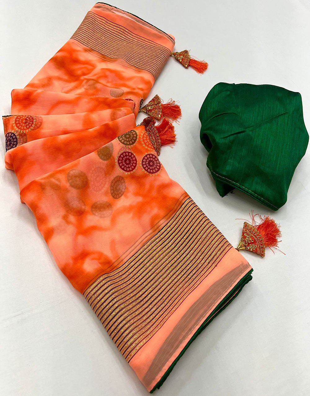 Orange Chiffon Saree With Foil Printed
