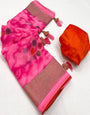 Pink Chiffon Saree With Foil Printed