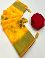 Yellow Chiffon With Foil Printed Saree