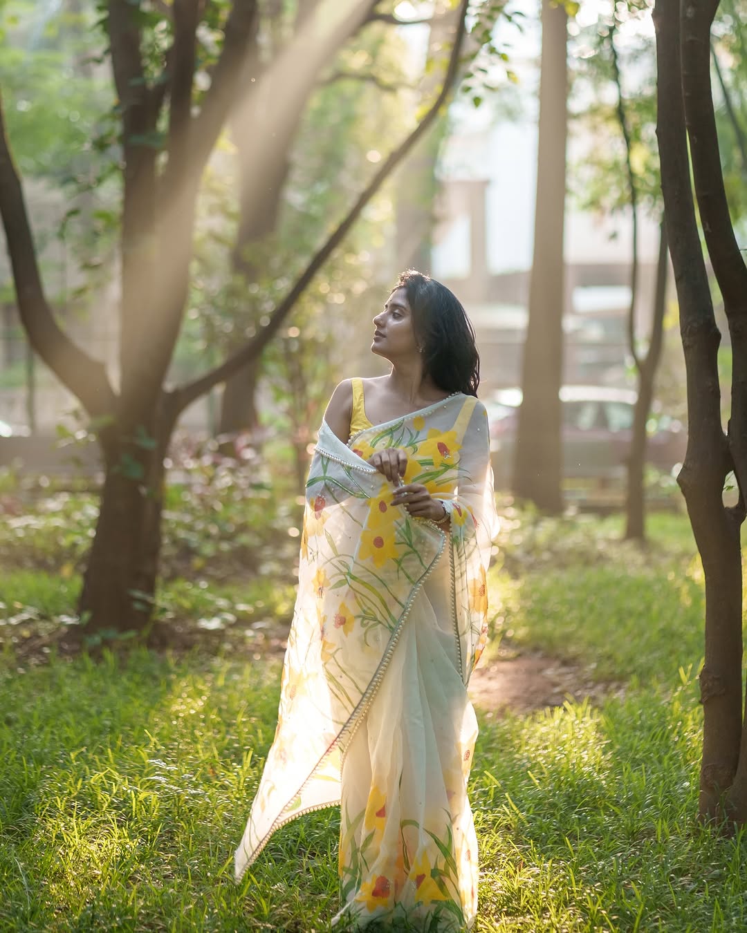White Colour Orgenza Silk Ready To Wear Saree With Stitched Blouse