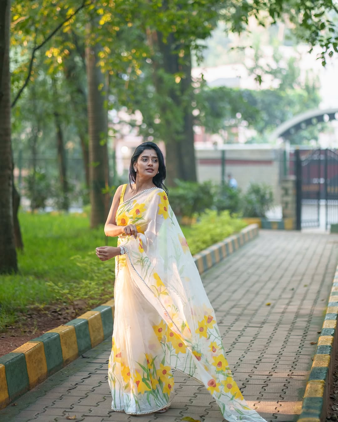 White Colour Orgenza Silk Ready To Wear Saree With Stitched Blouse