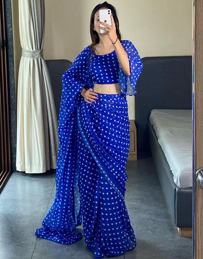 Blue Georgette Ready To Wear Saree With Printed Work