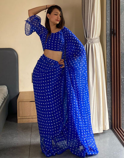 Blue Georgette Ready To Wear Saree With Printed Work