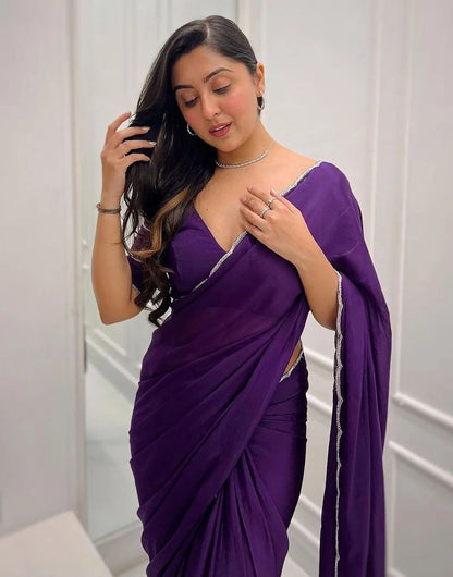 Purple Georgette Ready To Wear Saree With Cut Work Border