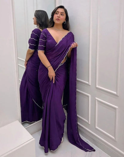 Purple Georgette Ready To Wear Saree With Cut Work Border