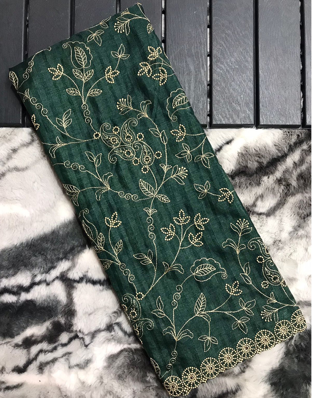 Dark Green Soft Silk Saree With Handwork & Cutwork Border