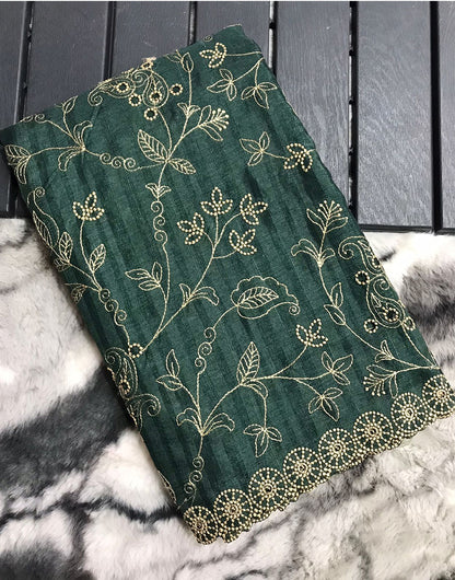 Dark Green Soft Silk Saree With Handwork & Cutwork Border