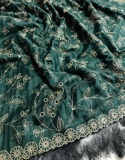 Dark Green Soft Silk Saree With Handwork & Cutwork Border