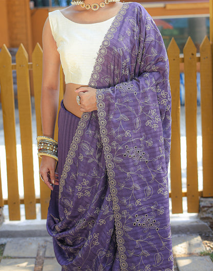 Purple Soft Silk Saree With Handwork & Cutwork Border