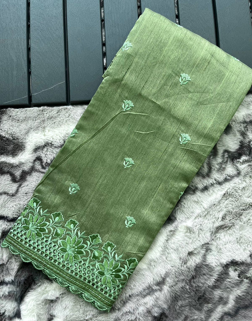Sage Green Soft Silk Saree With Embroidery Work