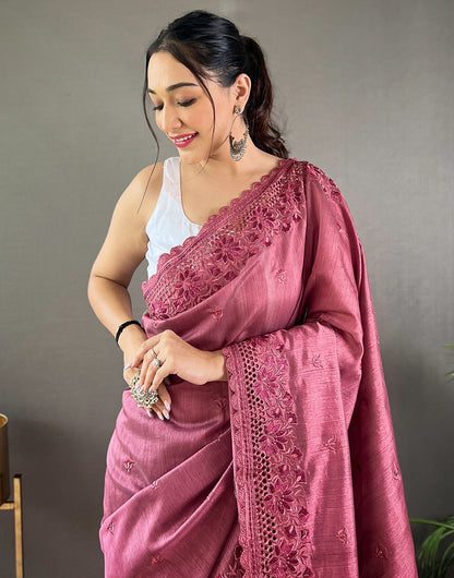 Pink Silk Saree With Embroidery Work