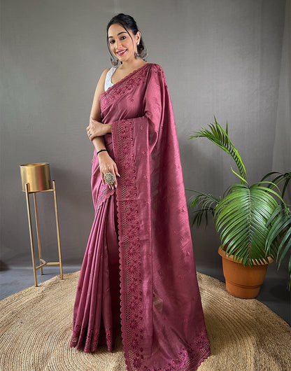 Pink Silk Saree With Embroidery Work