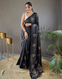 Black Silk Saree With Embroidery Work