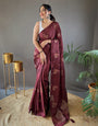 Dark Maroon Silk Saree With Embroidery Work