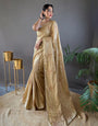 Buff Beige Silk Saree With Embroidery Work