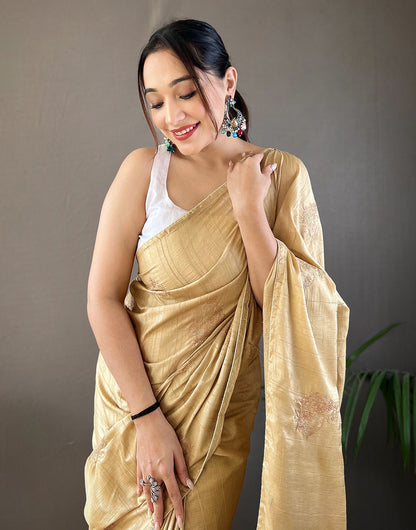 Buff Beige Silk Saree With Embroidery Work