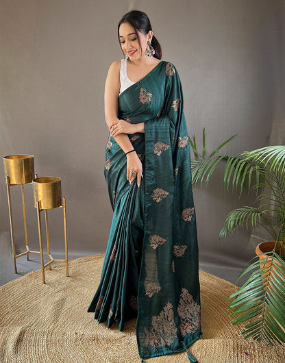 Dark Green Silk Saree With Embroidery Work