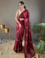 Currant Red Silk Saree With Embroidery Work