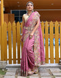 Dark Pink Silk Saree With Embroidery Work