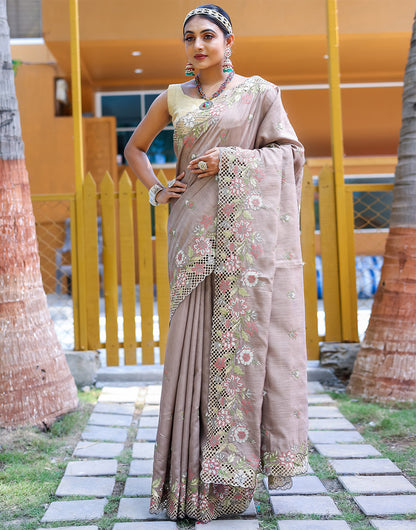 Crepe Pink Silk Saree With Embroidery Work